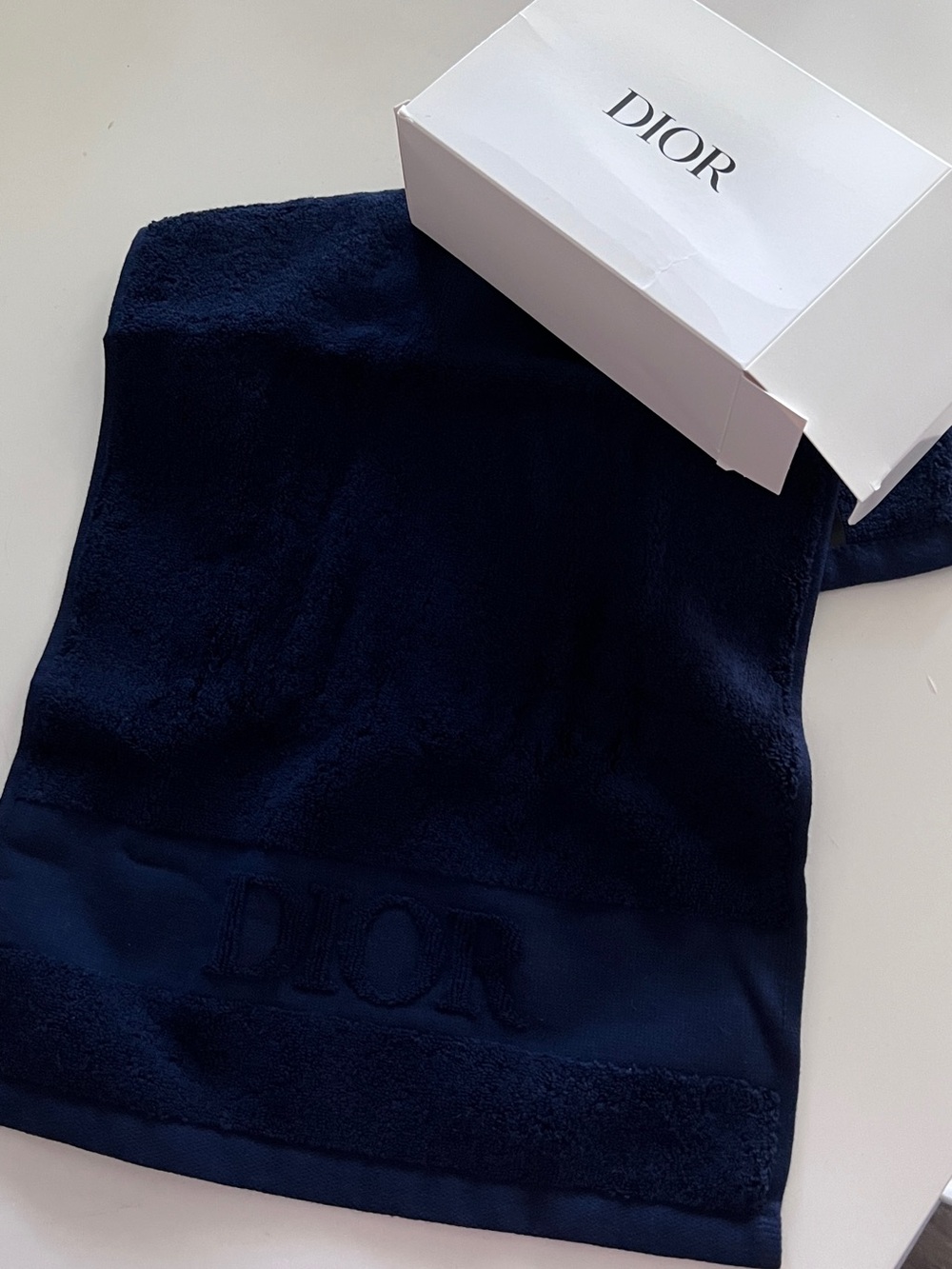 New! Dior Dark Blue Embossed Logo Towel
